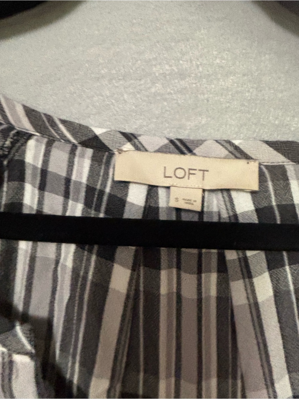 LOFT Black and White Plaid Peasant Top - Picture 5 of 6